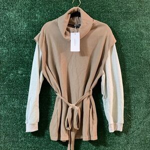 BloomChic Taupe Ribbed Knit Sweater with Turtleneck